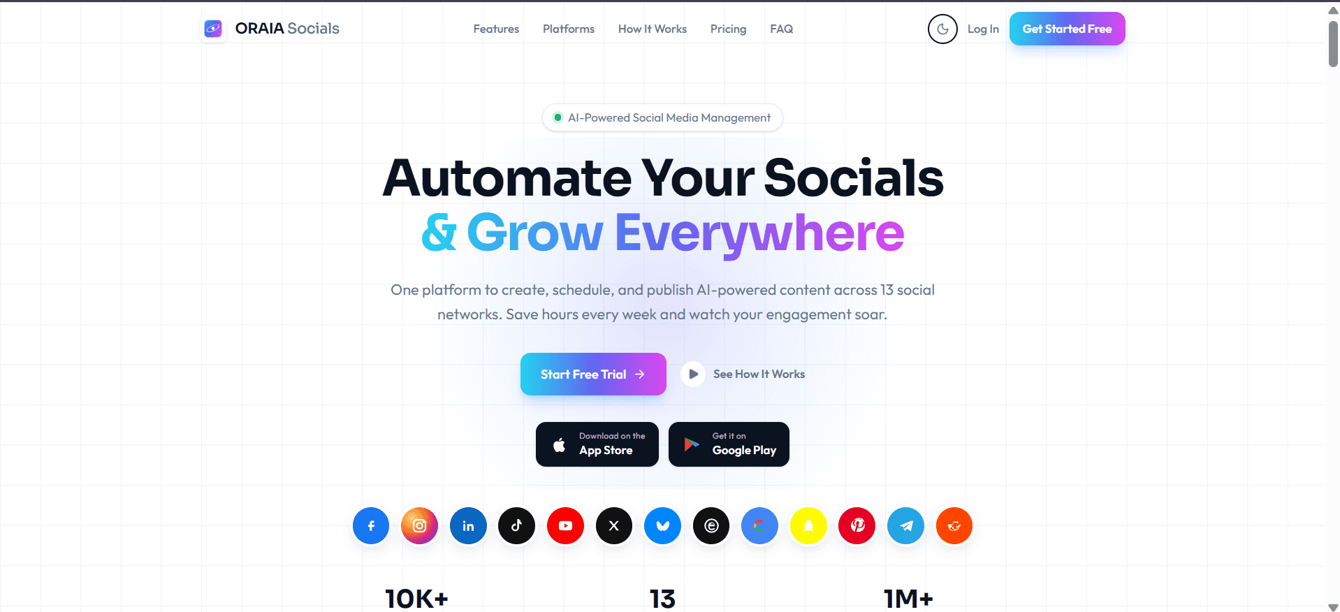 ORAIA Socials — AI social media manager across 13 platforms