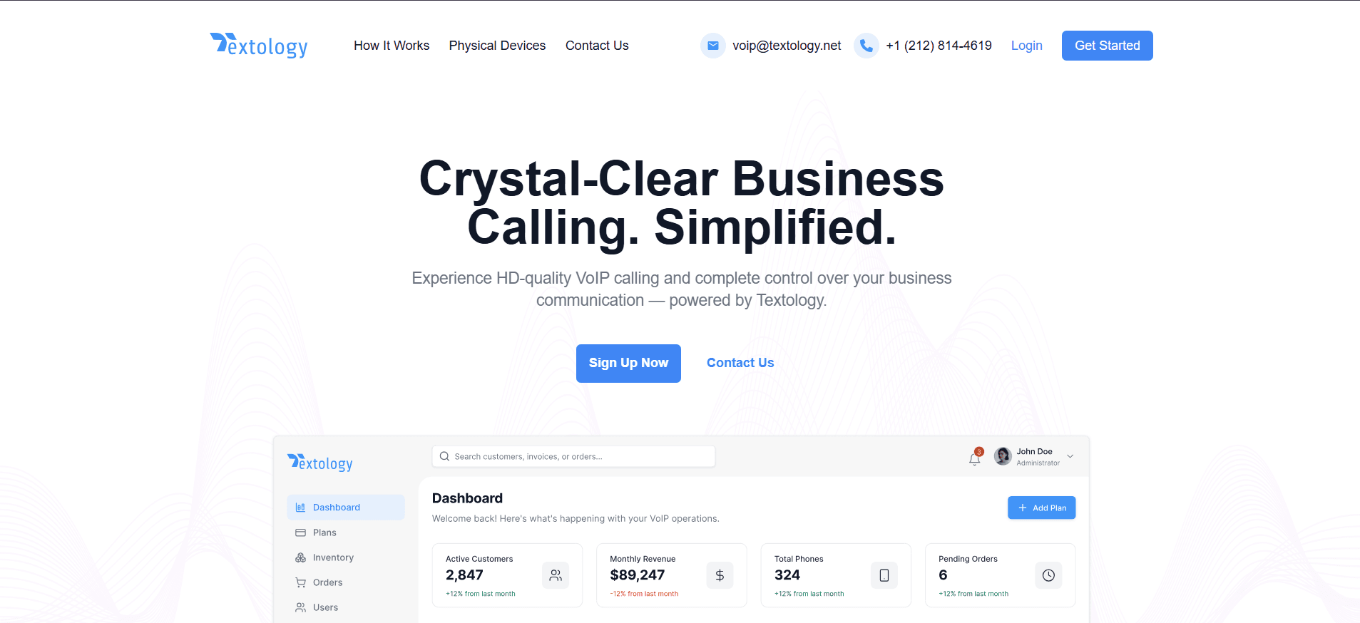 Textology VoIP — Business VoIP calling with a clear product dashboard